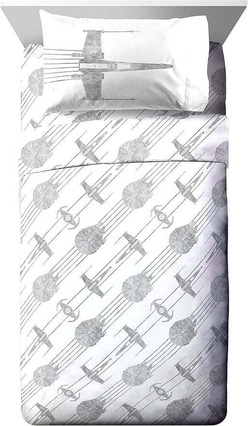 Jay Franco Kids Sheet Set with Fitted, Flat Sheets & Pillow Cover - Ultra-Soft Bedding with Pillowcase for Room Decor, White - Star Wars, 3 Piece Twin