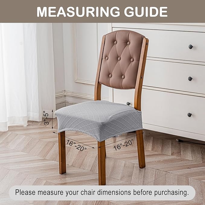 Genina Waterproof Seat Covers for Chairs,Set of 2 Dining Room Chair Seat Covers for Kitchen,Stretch Jacquard Removable Washable Dining Chair Slipcovers Protectors,No Rear Covers, Light Grey