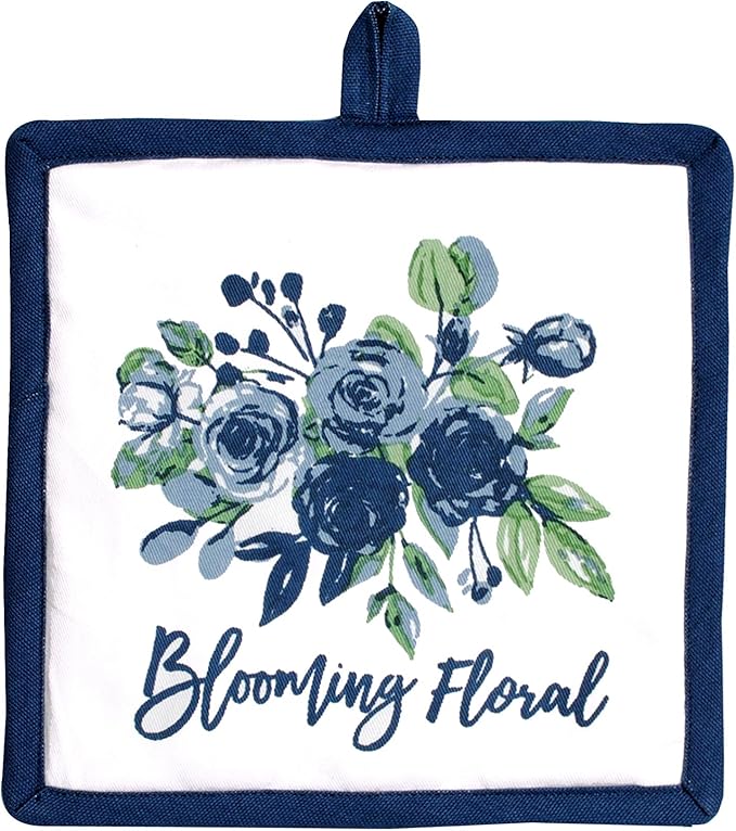 AMOUR INFINI Pot Holders Heat Resistant Cotton Set of 3 Nonslip 8"x8" Inch Hot Pads for Kitchen, BBQ, Baking & Cooking with Hanging Loops (Blooming Floral)