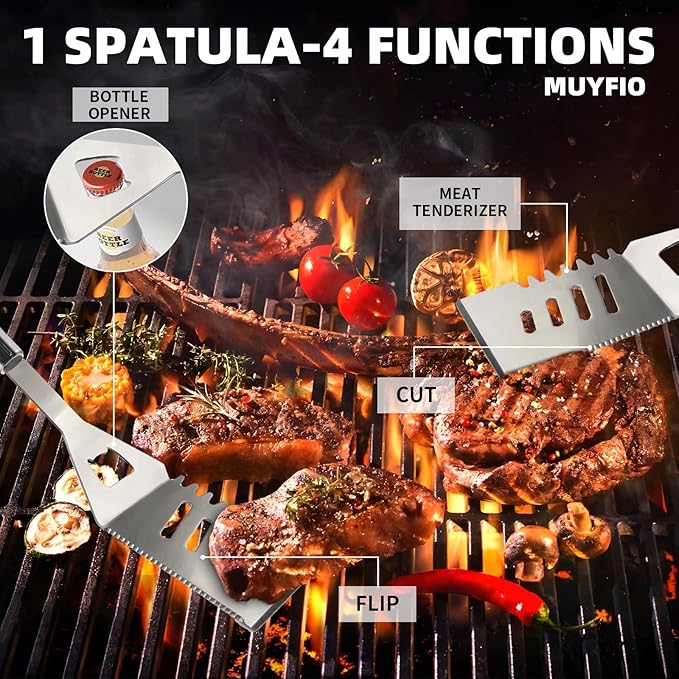 11Pcs Stainless Steel BBQ Grilling Accessories Set, Dad Gifts for Fathers Day Grilling Gifts,Portable Practical Grill Tools Utensils Kit with Storage Bag for Outdoor Grill Camping Backyard