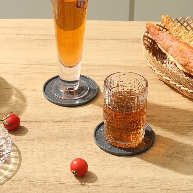 Coasters Set of 6,Hot or Cold Drink Coasters with Holder,Modern Style Coffee Table Coaster,Suitable for Kinds Cups Beer,Drink,Anti-Overflow Tabletop Protection(Gray, 6pcs)