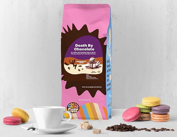 Crazy Cups Flavored Ground Coffee, Death By Chocolate Coffee, Enjoy Hot or Iced, 10 oz Bag