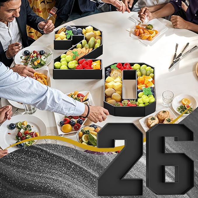 2026 Numbers for Charcuterie Fillable Cardboard Number 13.8'' Black 2026 Shaped Board Trays for New Year Graduation Party Decorations Food Candy Paper Mache Cupcake Pans Cookies Box Container