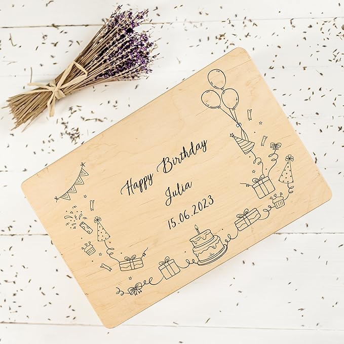 Creative Deco Personalized Wooden Storage Box Birthday Box | 11.8x7.87x5.51in (+-0.5) | Minimalistic Design | Hinged Lid Handles & Engraving | Birthday Gift Box | UNSANDED Keepsake Memory Souvenir