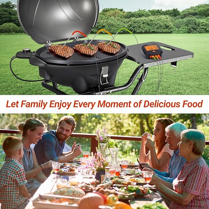 INKBIRD WiFi Meat Thermometer for Grilling, Unlimited Rang Rechargeable BBQ Thermometer APP Calibration, Temp Graph Mobile Notification, 4 Colorful Probes Food Thermometer for Pellet Smoker Oven