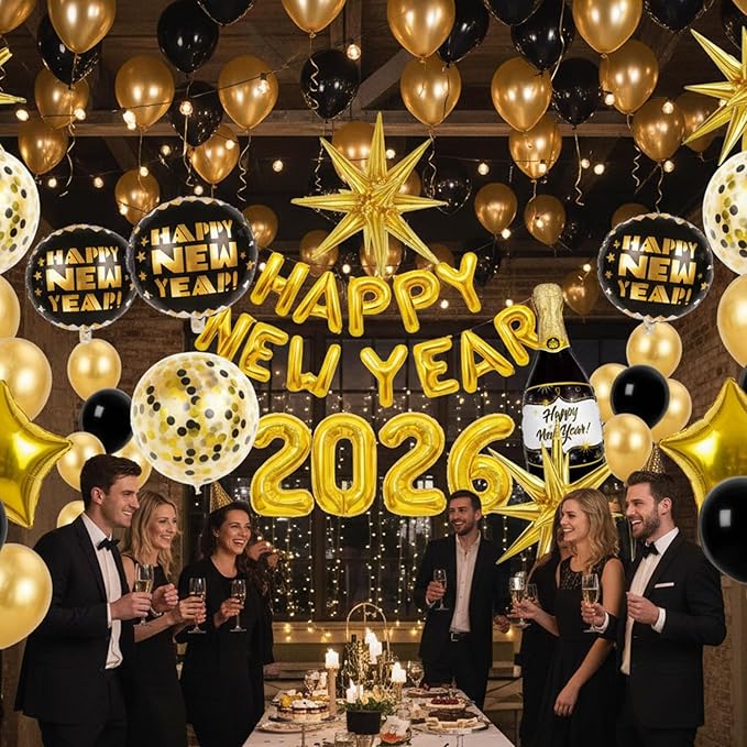 107 pcs 2026 New Years Decorations, New Years Eve Party Supplies 2026, Happy New Year 2026 Balloons Set for Festive Celebrations, Home and Office Decoration