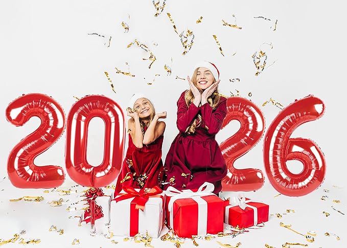2026 Balloon Numbers - 40 Inch Red New Years Eve Party Supplies 2026, Nye Decor Party Decorations Happy New Year, New Years Eve Foil Party Balloons, Graduation Party Decorations