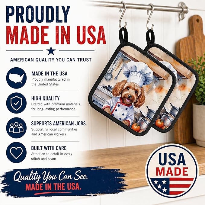 Caroline's Treasures Cockapoo The Chef Pair of Pot Holders Kitchen Heat Resistant Pot Holders Sets Oven Hot Pads for Cooking Baking BBQ, 7 1/2 x 7 1/2