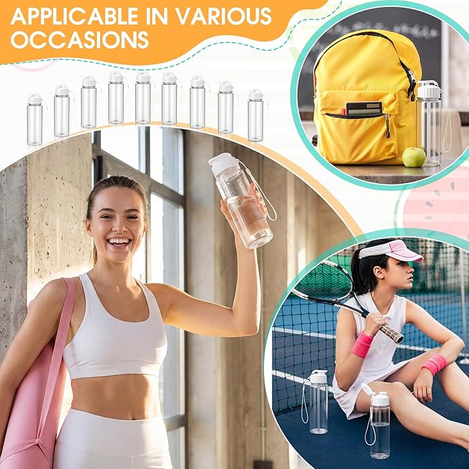 Mifoci 72 Pieces Water Bottle Bulk 17 oz Plastic Water Bottles Bulk Gym Sports Adults Reusable Large Bottles with Leak Proof Flip Top for Party Outdoor (Clear,White)
