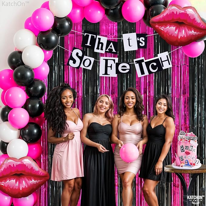 KatchOn, Large Pink and Black Foil Fringe Curtain - Pack of 2, Streamer Backdrop for Valentines Day Decorations, Black and Pink Backdrop for Galentines Day Decorations, Bachelorette, Birthday Decor