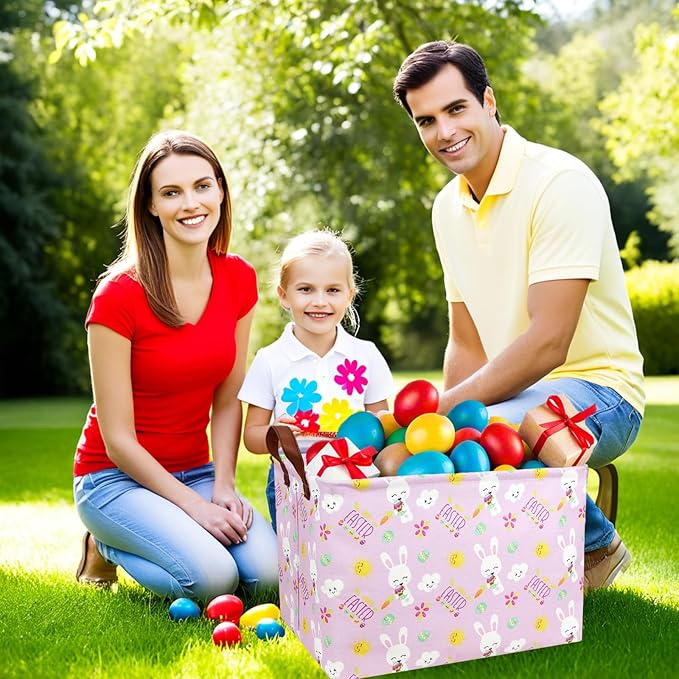 Large Rectangular Cute Kid Easter Basket Empty Bunny Eggs Easter Basket Gift Spring Room Storage Organizer Décor (Sun Cloud Rabbit Easter Egg)