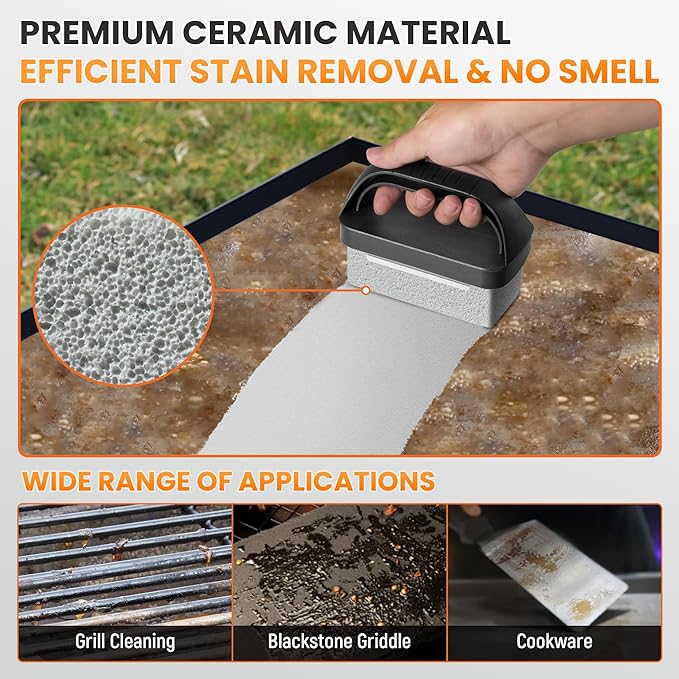 Griddle Cleaning Kit for Blackstone, Flat Top Grill Cleaning Kit with Griddle Scraper, Grill Brick, Scouring Pads & Ergonomic Handles to Remove Grease, Burnt Residue (11 PCS)