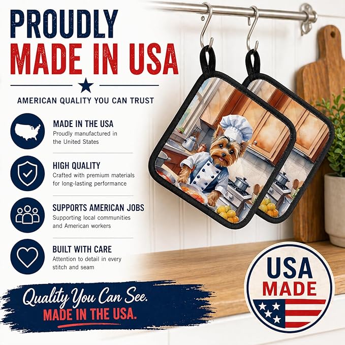 Caroline's Treasures Yorkie Yorkshire Terrier The Chef Pair of Pot Holders Kitchen Heat Resistant Pot Holders Sets Oven Hot Pads for Cooking Baking BBQ, 7 1/2 x 7 1/2