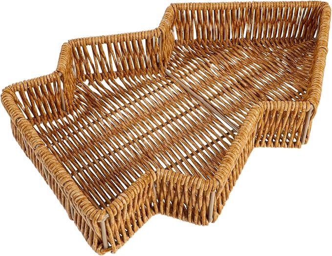 Christmas Tree Serving Platter Bread Basket Rustic Farmhouse Imitation Rattan Holiday Snack Tray Countertop Organizing Bin for Kitchen Tabletop Decor