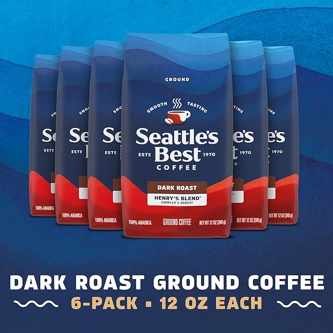 Seattle’s Best Coffee, Dark Roast Ground Coffee, Henry's Blend, 100% Arabica, 6 Bags (12 oz Each)