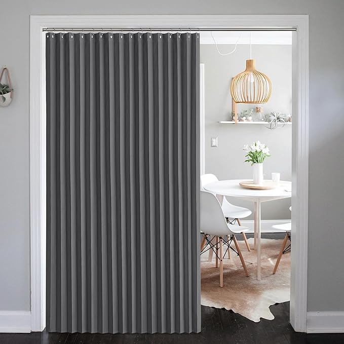 NICETOWN Blackout Room Divider Curtain for Bedroom 84 inches Long, Curtain for Patio Sliding Door & Living Room, Thermal Insulated Privacy Drapes with 21 Stainless Rings, 1 Panel, Grey, 100" Wide