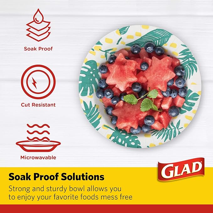 Glad Soak-Proof Palm Leaves Paper Bowls, Heavy-Duty Round Disposable Bowls for Soup, Salad and Snacks, Cut-Resistant and Microwave Safe for Daily Meals, Picnics and Parties, 16 Oz, 50 Count - 6 Pack