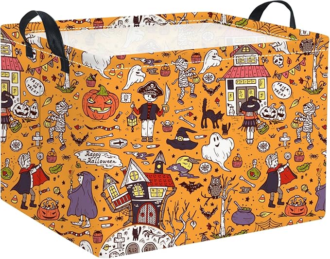 HIYAGON Rectangular Halloween Basket for Boys and Girls Kids Trick or Treat Pumpkin Basket for Halloween Parties Cute Storage Bin Organizer Box Room Decor(Pirate Halloween)