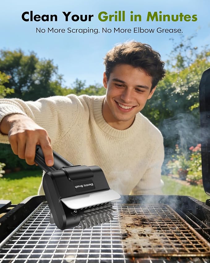 Electric Grill Brush, Rechargeable Electric Grill Cleaner 1500 RPM, 100-Min Runtime, Includes Replacement Brush, Safe for All Grills, BBQ Gift for Men
