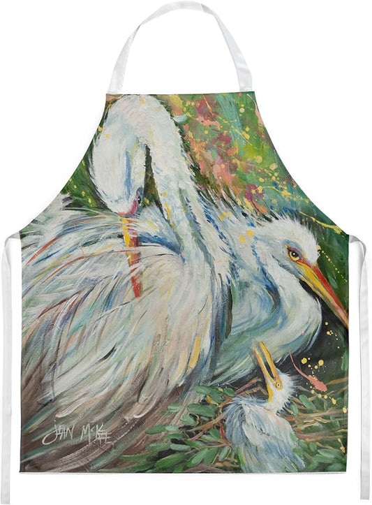 Caroline's Treasures JMK1289APRON White Egret in The rain Apron Cooking Kitchen Server Baking Crafts Gardening for Adult Women Men, Unisex, Large, Multicolor