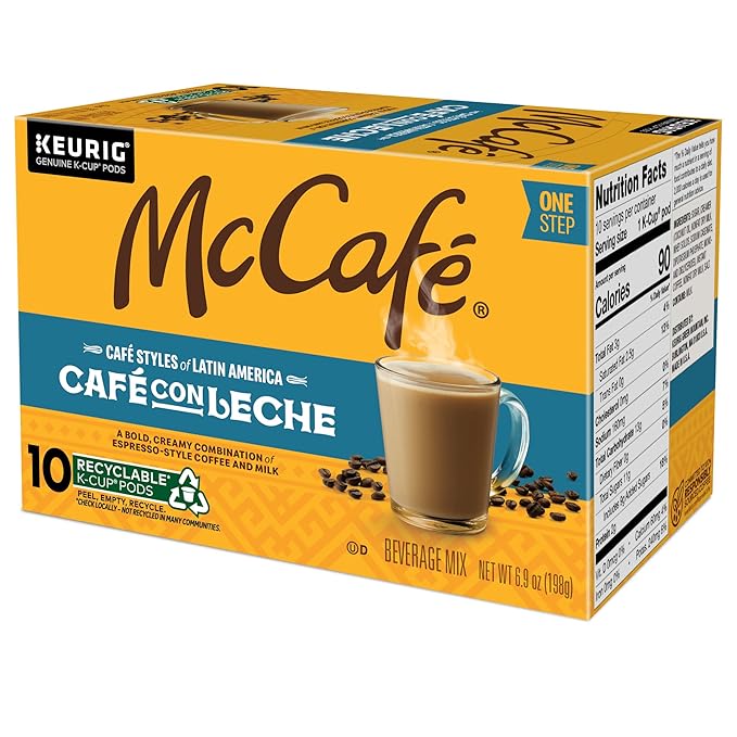 McCafe Cafe Styles of Latin America Cafe con Leche, Keurig Single Serve K-Cup Coffee Pods, 60 Count (6 Packs of 10)