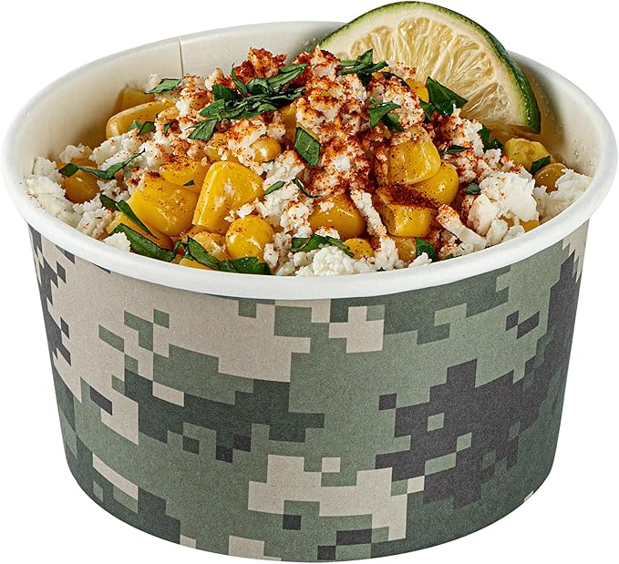 Coppetta 8 Ounce Dessert Cups, 80 Disposable Ice Cream Cups - Lids Sold Separately, Sturdy, Camouflage Paper FroYo Bowls, For Hot And Cold Foods, Perfect For Gelato Or Mousse - Restaurantware