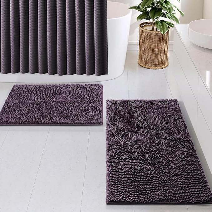 Clara Clark Purple Shower Curtain Set with Rugs - Bathroom Sets with Shower Curtain and Rugs, Fabric Shower Curtains and 2 Bath Mats, Modern Bathroom Shower and Curtain Sets for Tub Or Stall