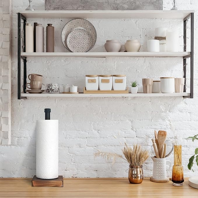 HouseAid Industrial Pipe Paper Towel Holder Stand, Free-Standing Farmhouse Kitchen Towel Holder, Rustic Paper Towel Rack for Countertop, Matte Black