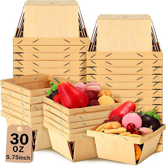 Geosar 30 Pcs One Quart Wooden Berry Baskets Bulk 5.75 Inch Square Vented Wood Boxes Empty Wooden Baskets Gifts, Picking Fruit, Arts, Crafts and Decor(Original Wood Color)