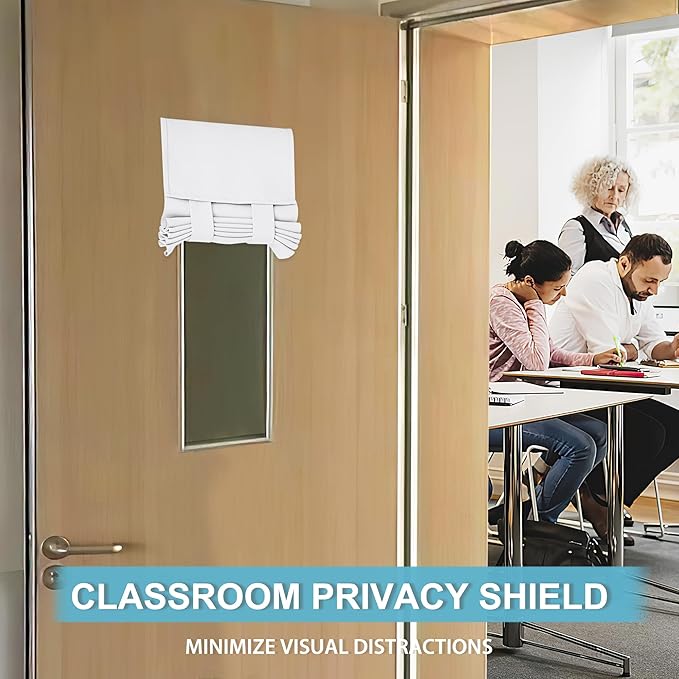RYB HOME Classroom Door Window Cover, Shades for Classroom Windows and Doors Cover Lockdown Shades, Room Darkening Design Blocks Views, W 12 x L 30, 1 Panel, Pure White