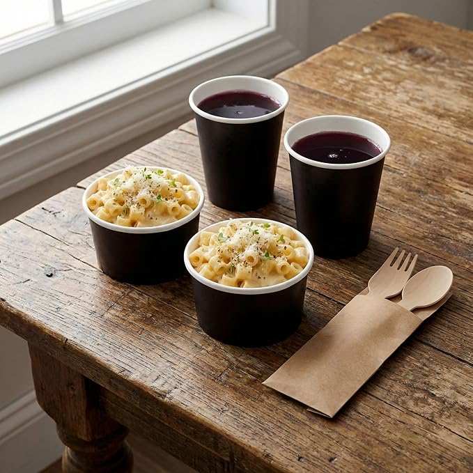 Coppetta 3 Ounce Paper Cups, 200 Durable To Go Cups - Lids Sold Separately, Disposable, Black Paper Dessert Cups, Freezable, For Cafes And Restaurants - Restaurantware