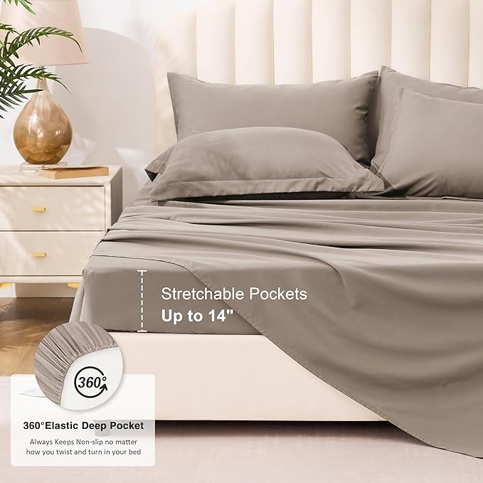 Love's cabin Queen Comforter Set Light Brown, 7 Pieces Queen Bed in a Bag, All Season Bedding Sets with 1 Comforter, 1 Flat Sheet, 1 Fitted Sheet, 2 Pillowcase and 2 Pillow Sham | Soft, Breathable, Lightweight, Comfortable