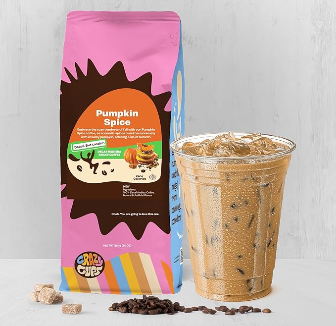 Crazy Cups Decaf Flavored Coffee, Decaffeinated Pumpkin Spice Coffee,Enjoy Hot or Iced, 10oz (Pack of 2)
