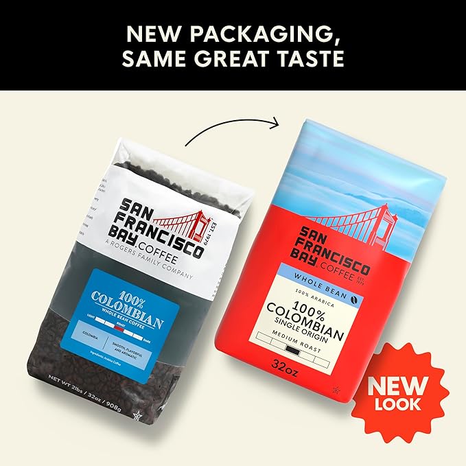 San Francisco Bay Coffee - Medium Roast Whole Bean Coffee - 100% Colombian (2 lb bag)