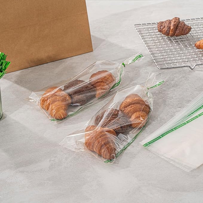 Restaurantware Candy Bags 100 Pcs 13" x 5" Heat-Sealable Clear Plastic Bags Greaseproof Home Compostable Freezer-Ready No-Flap Treat Carriers for Candies, Cookies, Bakery, Party Favours