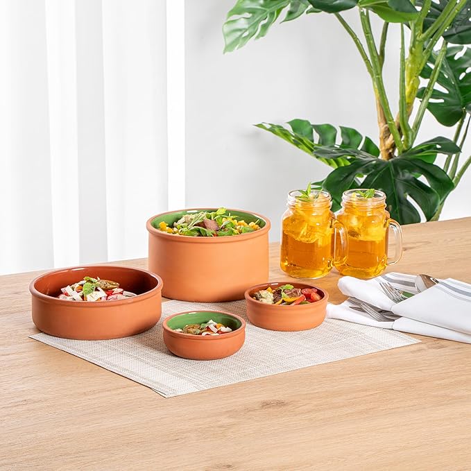 Restaurantware Terracotta Cazuela Bowls 2 Pack of 7 oz Durable Rustic Serving Dish Glazed Oven-Safe Bowl Freezer-Safe Tapas Dish Microwave-Safe Dishwasher-Safe