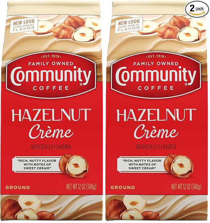 Community Coffee Toasted Hazelnut Flavored 12 Ounce, Medium Roast Ground Coffee, 12 Ounce Bag (Pack of 2)