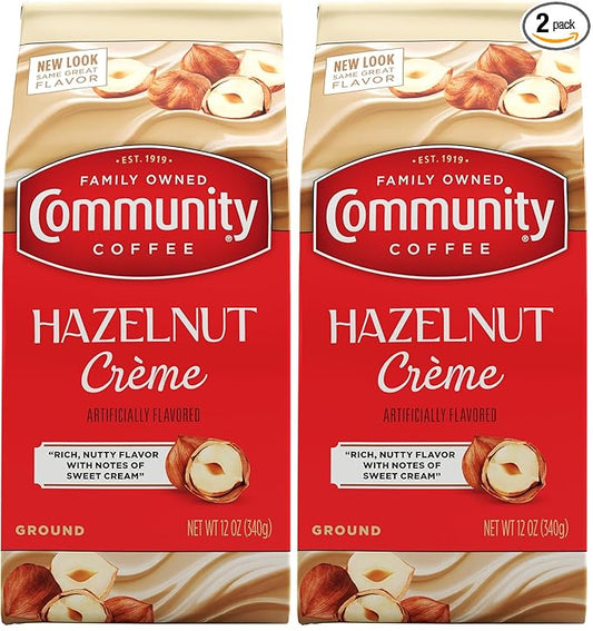 Community Coffee Toasted Hazelnut Flavored 12 Ounce, Medium Roast Ground Coffee, 12 Ounce Bag (Pack of 2)
