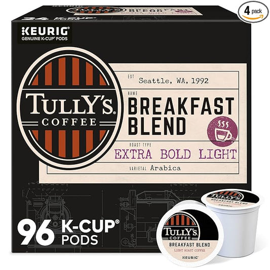 Tully's Coffee Breakfast Blend Keurig Single-Serve K-Cup Pods, Light Roast Coffee, 96 Count