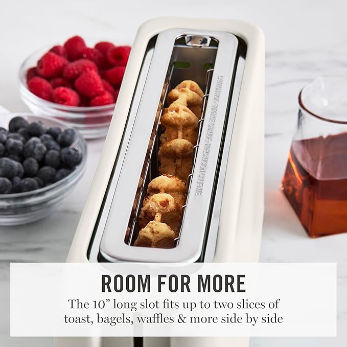 Martha Stewart 2 Slice Long Slot Toaster, Extra Wide for Sourdough & Bagels, 10 Setting Shade Control, Removable Crumb Tray, Self-Centering Design, Defrost/Reheat, Cancel, Slim Space-Saving, Linen