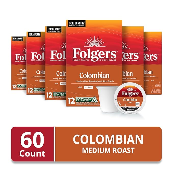 Folgers Colombian Medium Roast Coffee, 72 Keurig K-Cup Pods