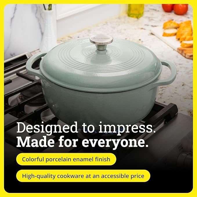 Lodge Essential Enamel Cast Iron Dutch Oven - Perfect for Bread Baking, Braising, Marinating & Slow Cooking - Features Moisture-Sealing Lid & Dual Handles - Kitchen Essentials - 6 Quarts - Desert Sage