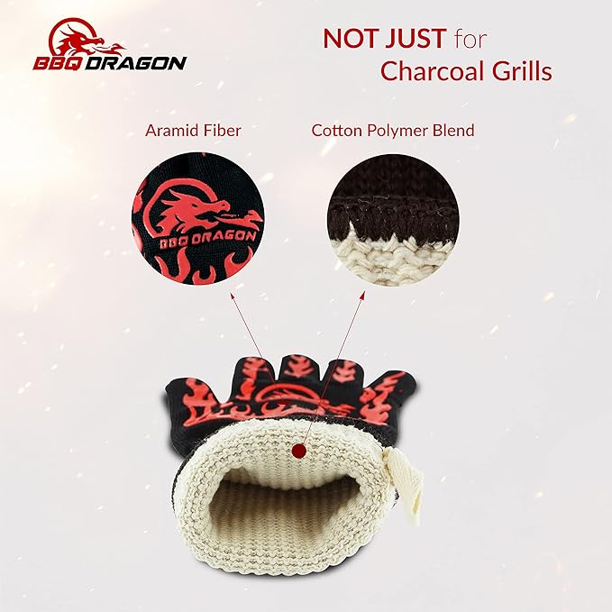 BBQ Dragon Ultimate Grill & Smoke Cleaning Bundle — Heavy Duty Heat Resistant BBQ Gloves + Stainless Steel Grill Brush and Scraper for Outdoor Barbecue, Grilling & Smoking