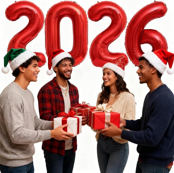 Giant Red 2026 Balloons, 40" Large Red 2026 Balloons Helium Mylar Foil Balloons for 2026 New Year Graduation Christmas Party Decoration