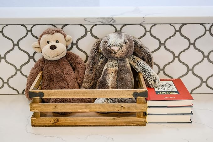 Admired By Nature 1 unit 12"L Rustic Small Wooden Crate, Gift Basket, Decorative Tray, Storage Organizer, Farmhouse Style Decor, Wood Storage Crates Container, Decorative Display Trays For Home Décor