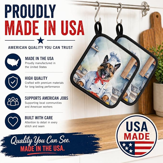 Caroline's Treasures Belgian Tervuren The Chef Pair of Pot Holders Kitchen Heat Resistant Pot Holders Sets Oven Hot Pads for Cooking Baking BBQ, 7 1/2 x 7 1/2