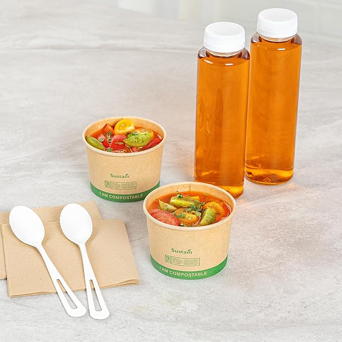 Restaurantware Paper Soup Containers 25 Pack Of 8 oz Disposable Kraft To Go Hot Soup Serving Bowls BPI-Certified Compostable Leakproof Stackable Food Containers For Noodles, Pasta And Desserts