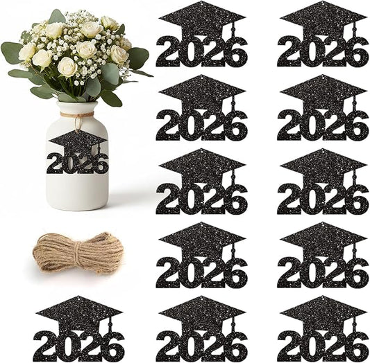 2026 Graduation Party Decorations - 36Pcs Graduation Cutouts Tags Black Glitter 2026 Numbers for Graduation Table Centerpieces Class of 2026 Cutouts for Graduation Party Supplies Favors