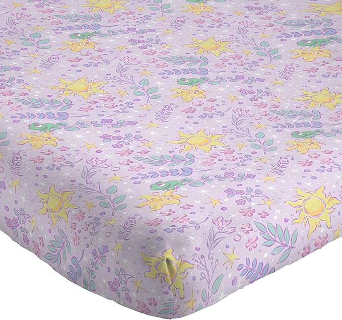 Jay Franco Kids Sheet Set with Fitted, Flat Sheets & Pillow Cover - Ultra-Soft Bedding with Pillowcase for Room Decor, Purple - Disney Princess Rapunzel, 4 Piece Queen