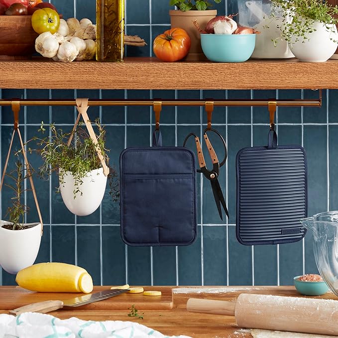 KitchenAid Ribbed Soft Silicone Pot Holder 2-Pack Set, Ink Blue, 7"x9"